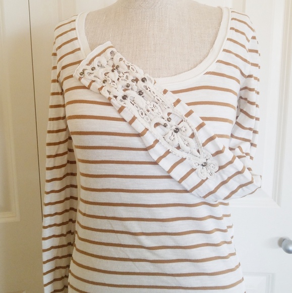FREE PEOPLE Stripe Top. crocheted arms.XS - Picture 1 of 7
